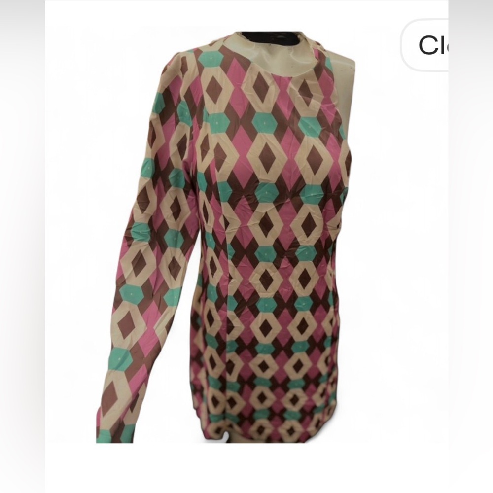 Tildon Geometric Long Sleeve Dress - Pink, Green, Cream